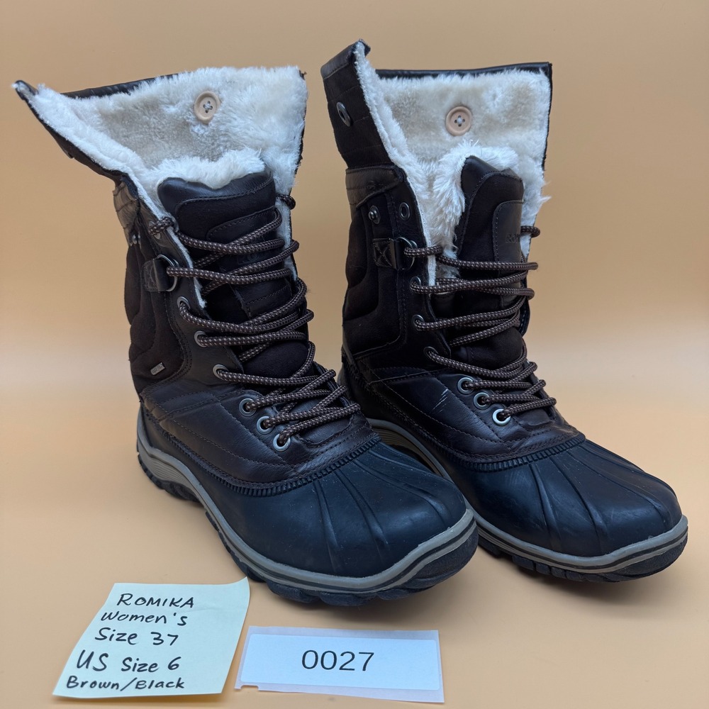 Romika Women Size 37 US 6 Brown Black topDryTex Faux Fur Lined Winter Snow Boots